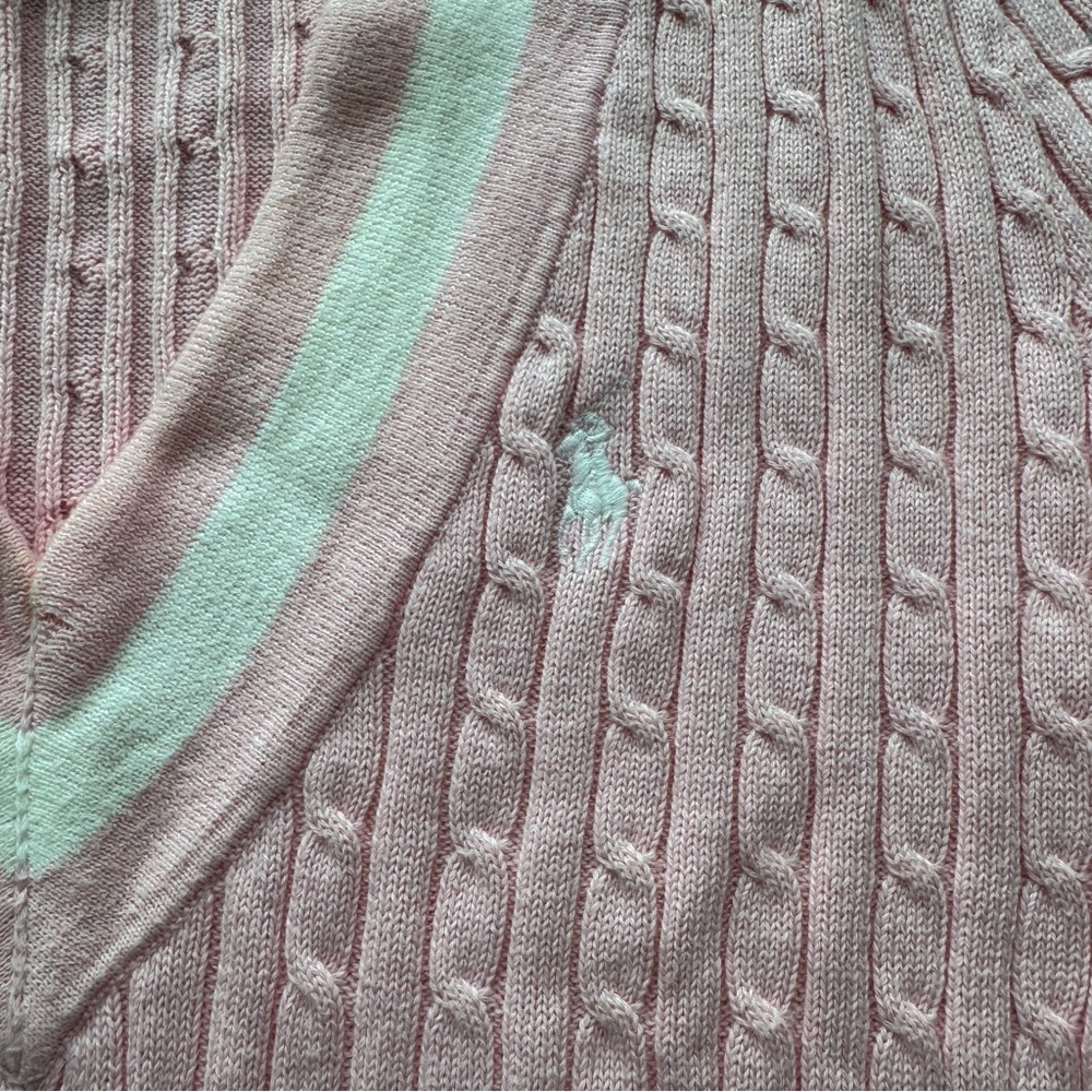 Ralph Lauren Y2K Pink Cable-Knit V-Neck Short Sleeve Sweater 100% Cotton S - Picture 3 of 5